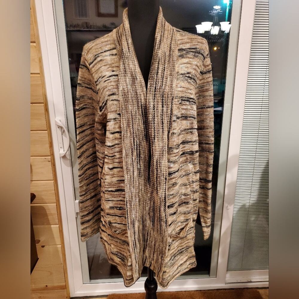 White Stag Neutral Marled Cozy Tan and Brown Duster Cardigan Sweater Size XL